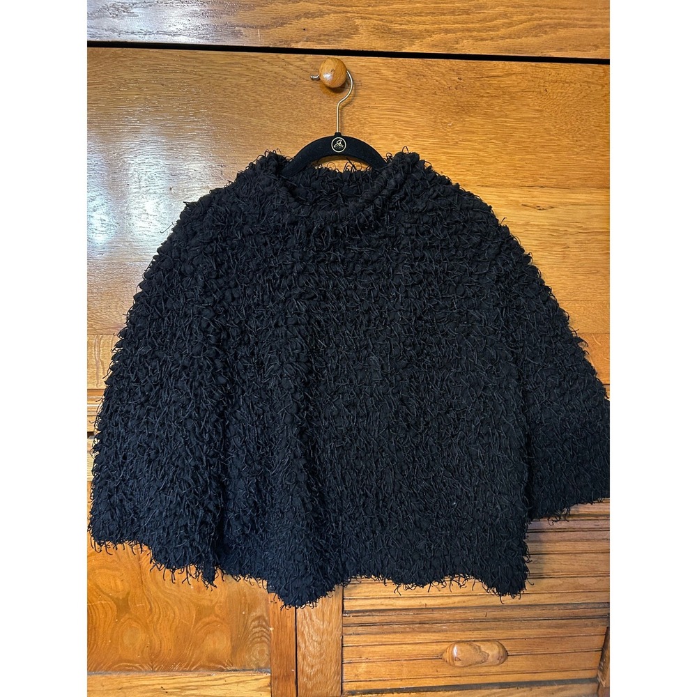 Vince Camuto Y2K Goth Whimsical Black Eyelash Shaggy Knit Mock Neck Sweater Emo